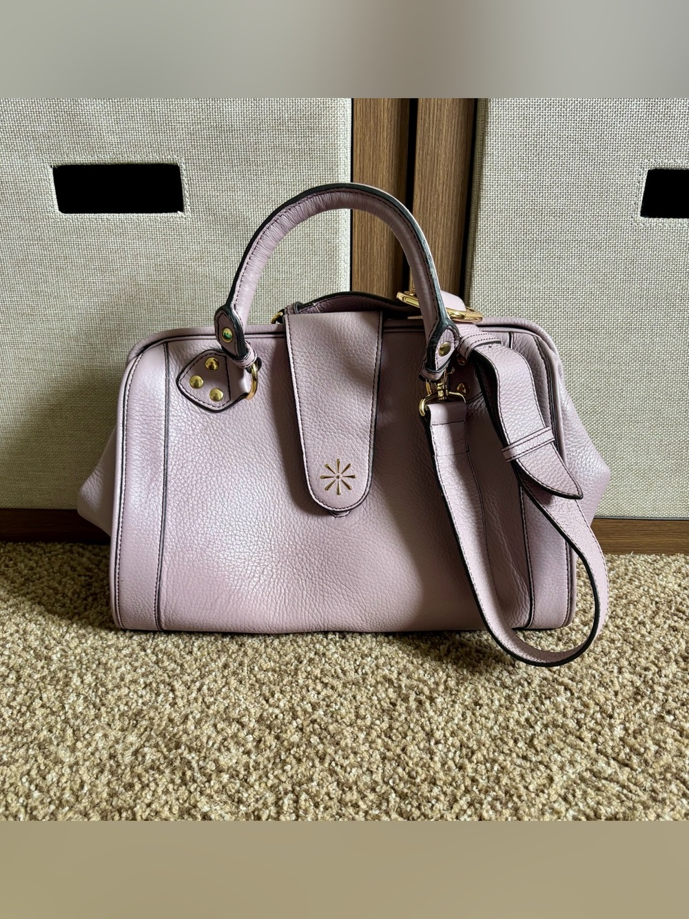 Isaac Mizrahi Live Lilac Pebbled Leather Satchel Gold-Tone Hardware Doctor Bag